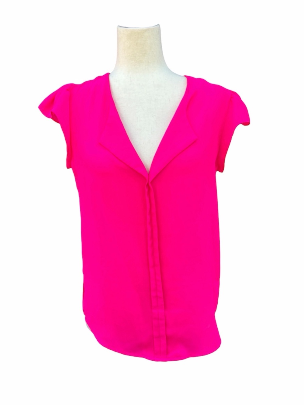 Blue Rain Women's Hot Pink Vibrant V-Neck Cap Flutter Sleeve Top Blouse S